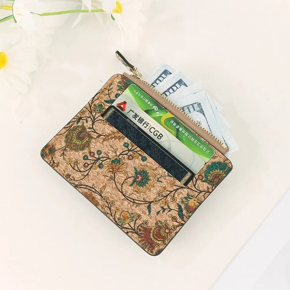 Ultra-thin Compact Zip Wallet in Ethnic Cork