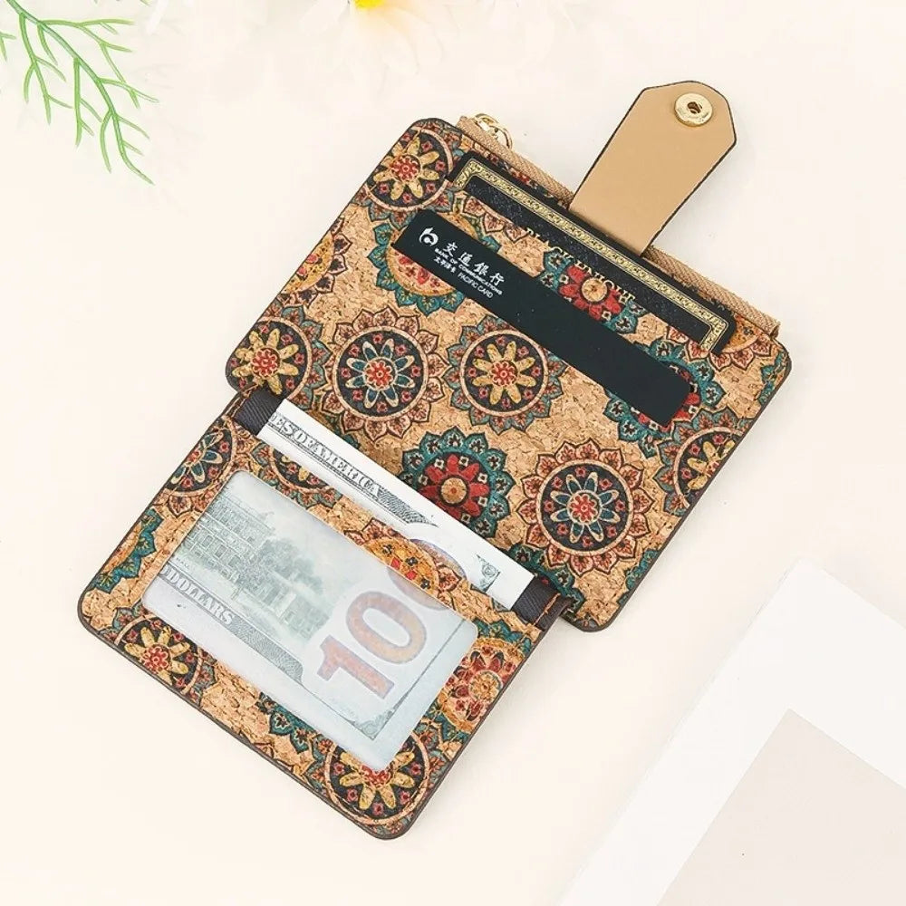 Ultra-thin Compact Zip Wallet in Ethnic Cork