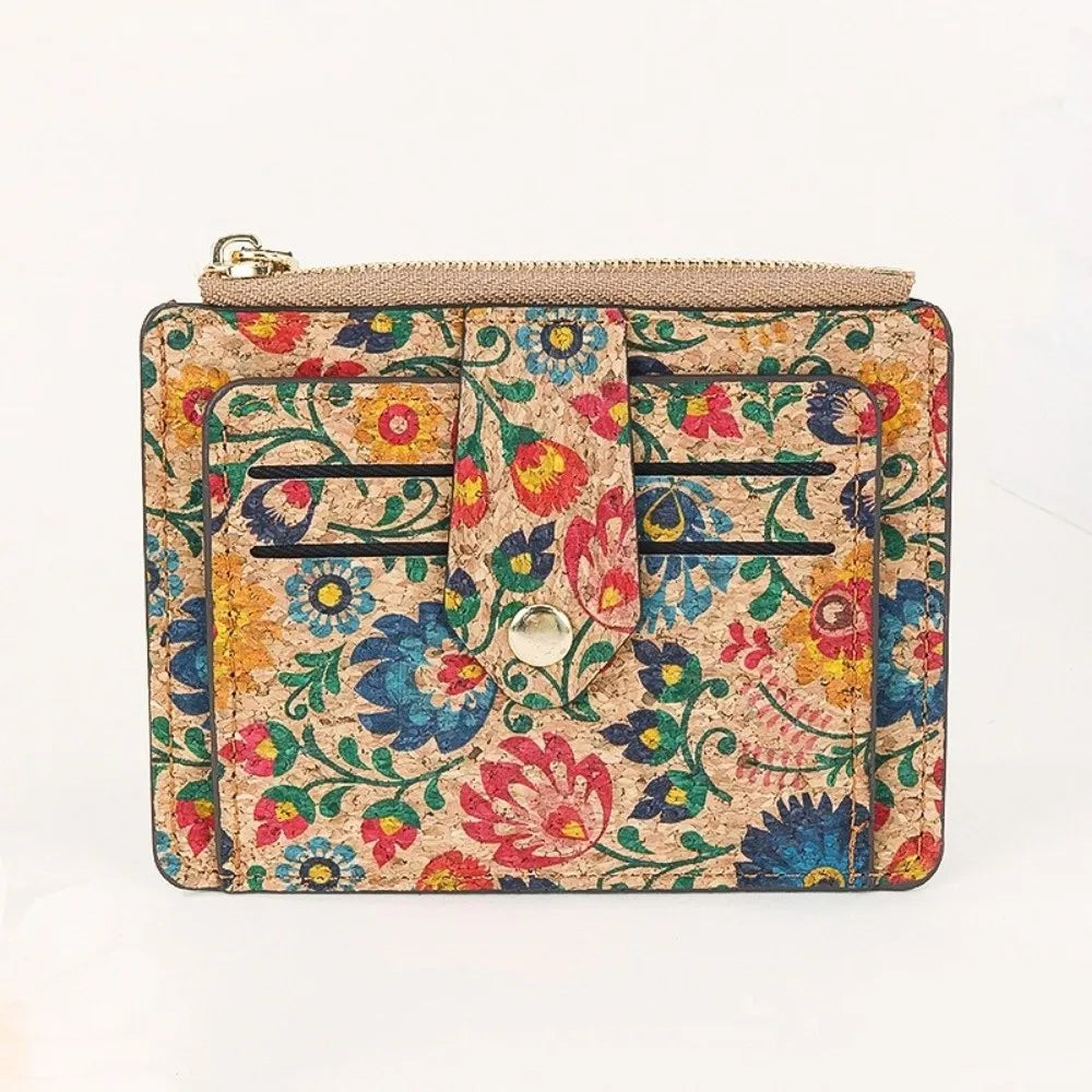 Ultra-thin Compact Zip Wallet in Ethnic Cork