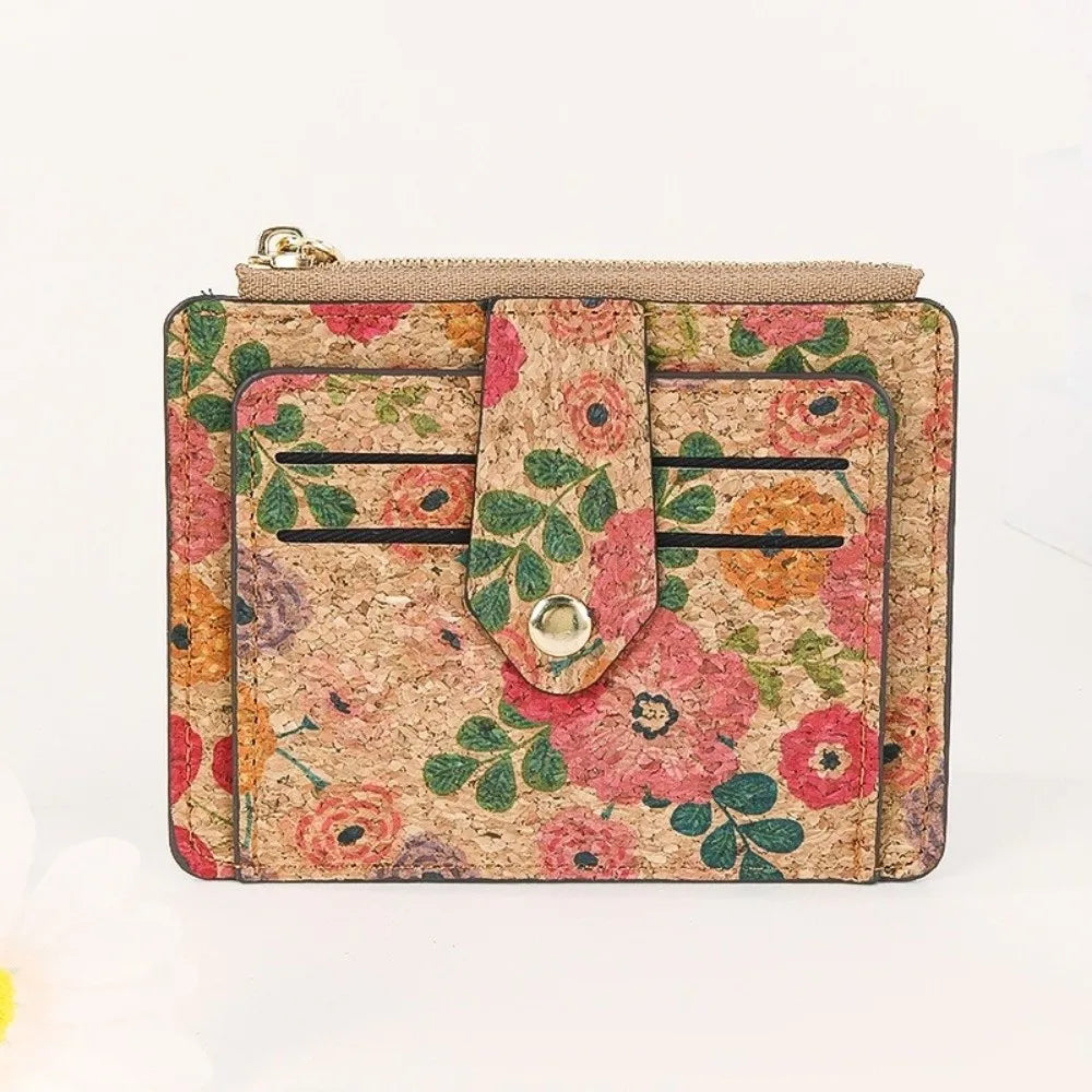 Ultra-thin Compact Zip Wallet in Ethnic Cork