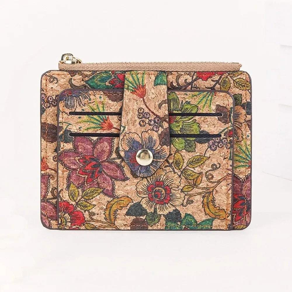 Ultra-thin Compact Zip Wallet in Ethnic Cork