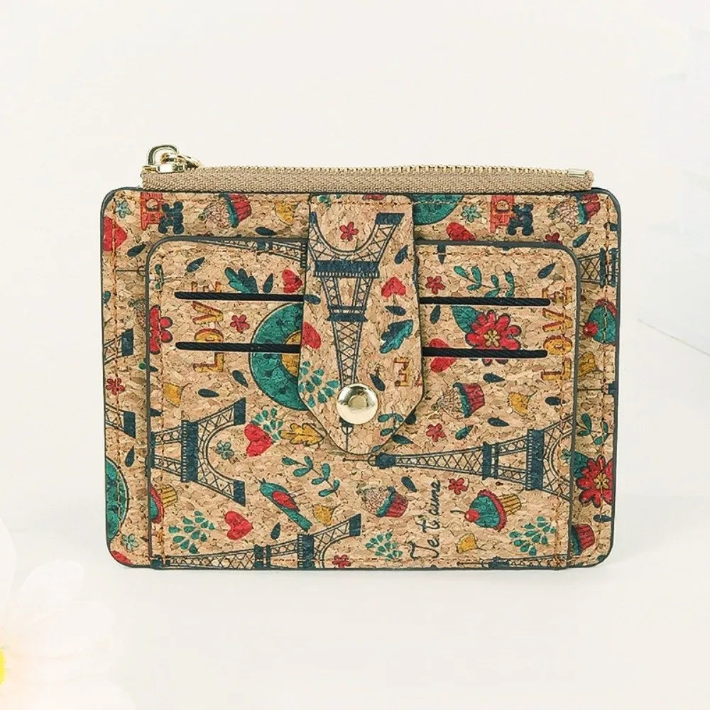 Ultra-thin Compact Zip Wallet in Ethnic Cork