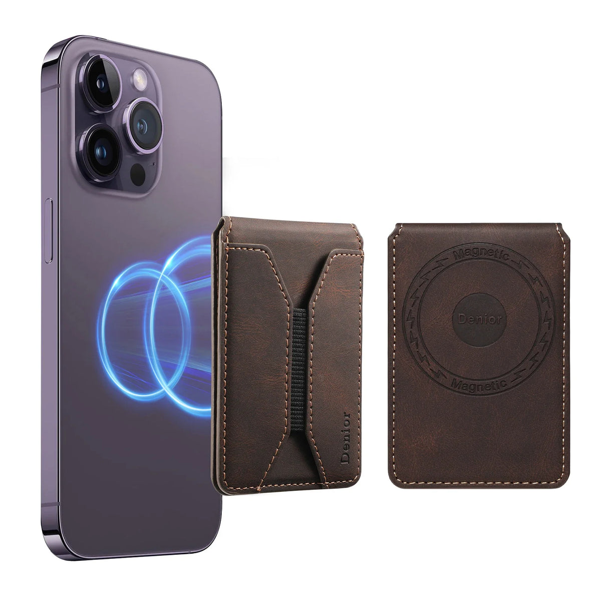 Minimalist PU Leather Magnetic Card Holder with Smartphone Elastic Image