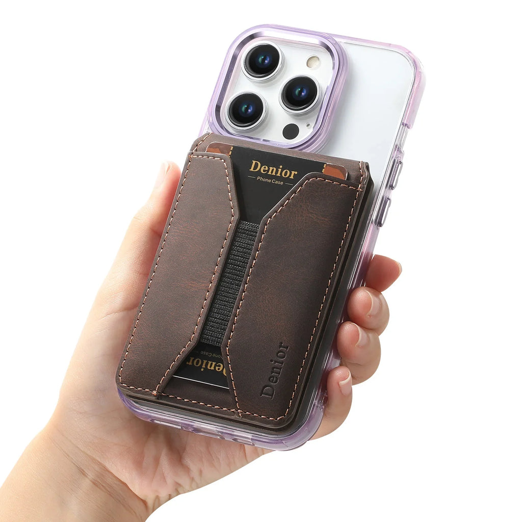 Minimalist PU Leather Magnetic Card Holder with Smartphone Elastic