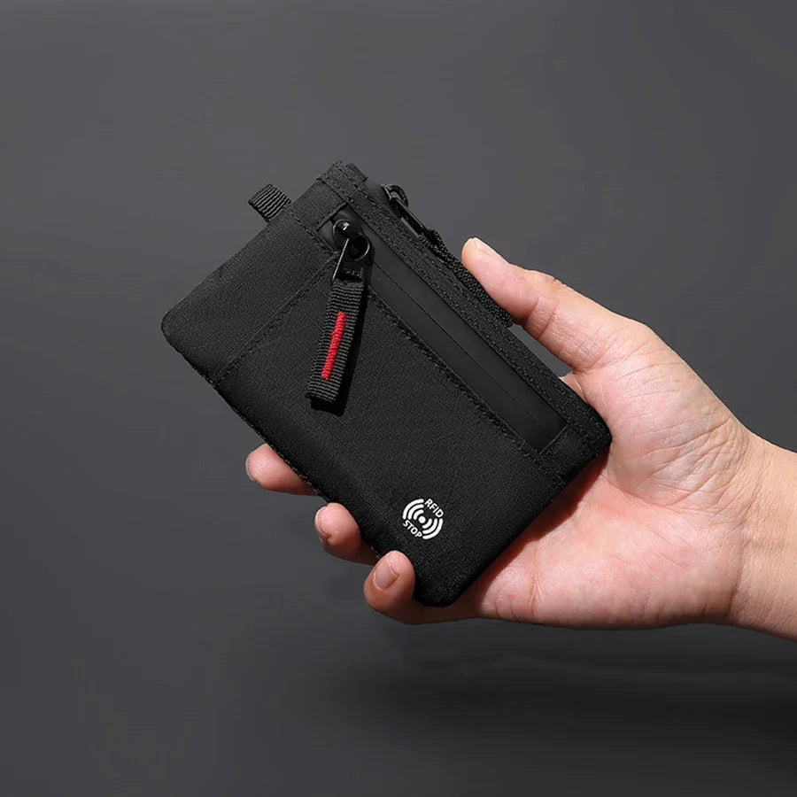 Compact Tactical Nylon Zippered Card Holder with Secure Carabiner