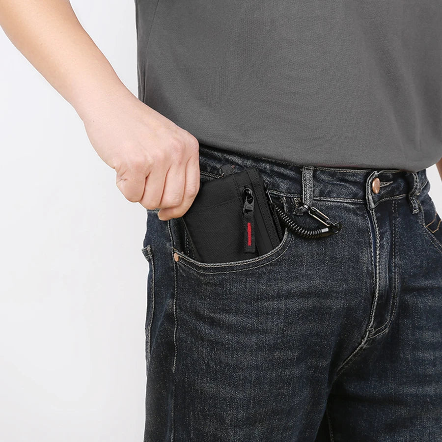 Compact Tactical Nylon Zippered Card Holder with Secure Carabiner