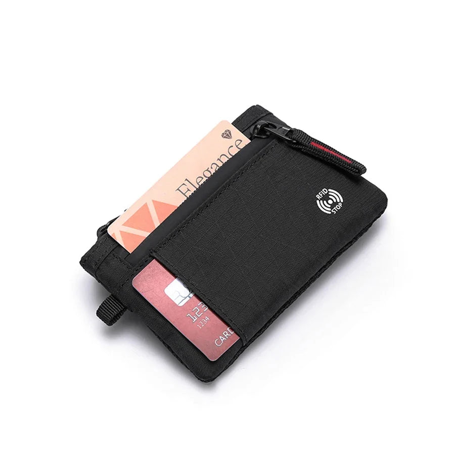 Compact Tactical Nylon Zippered Card Holder with Secure Carabiner