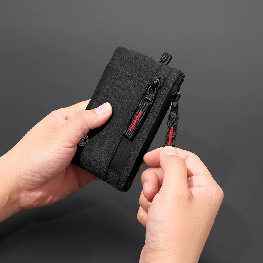 Compact Tactical Nylon Zippered Card Holder with Secure Carabiner Image