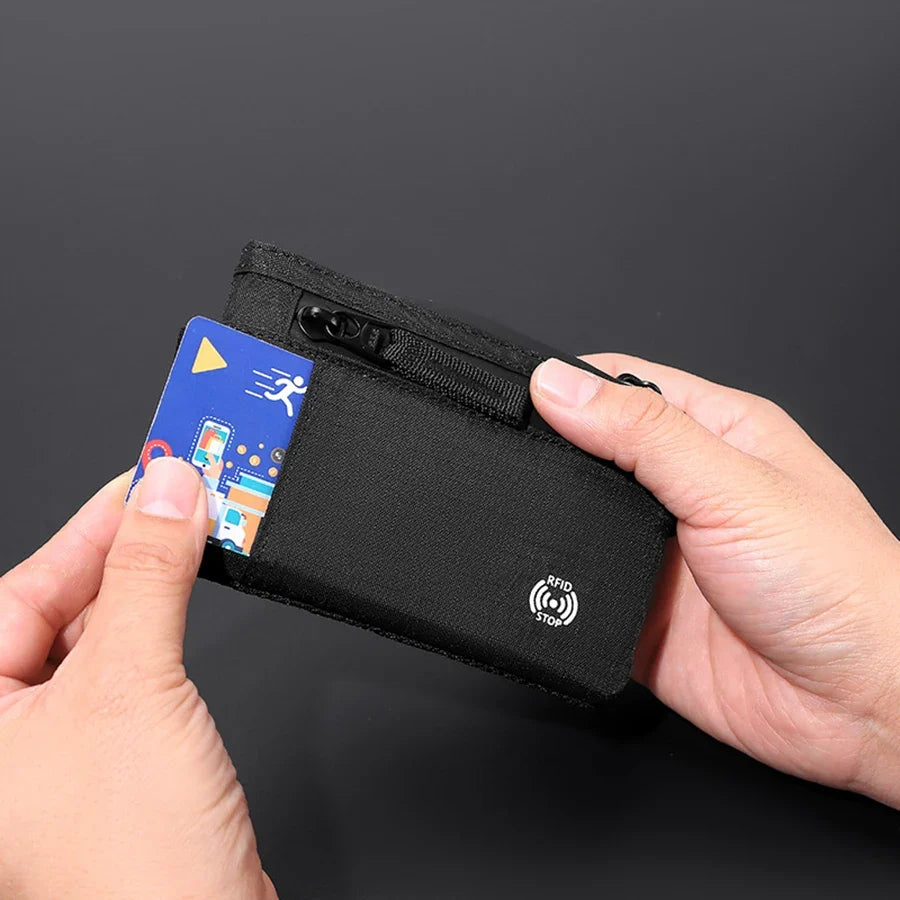 Compact Tactical Nylon Zippered Card Holder with Secure Carabiner