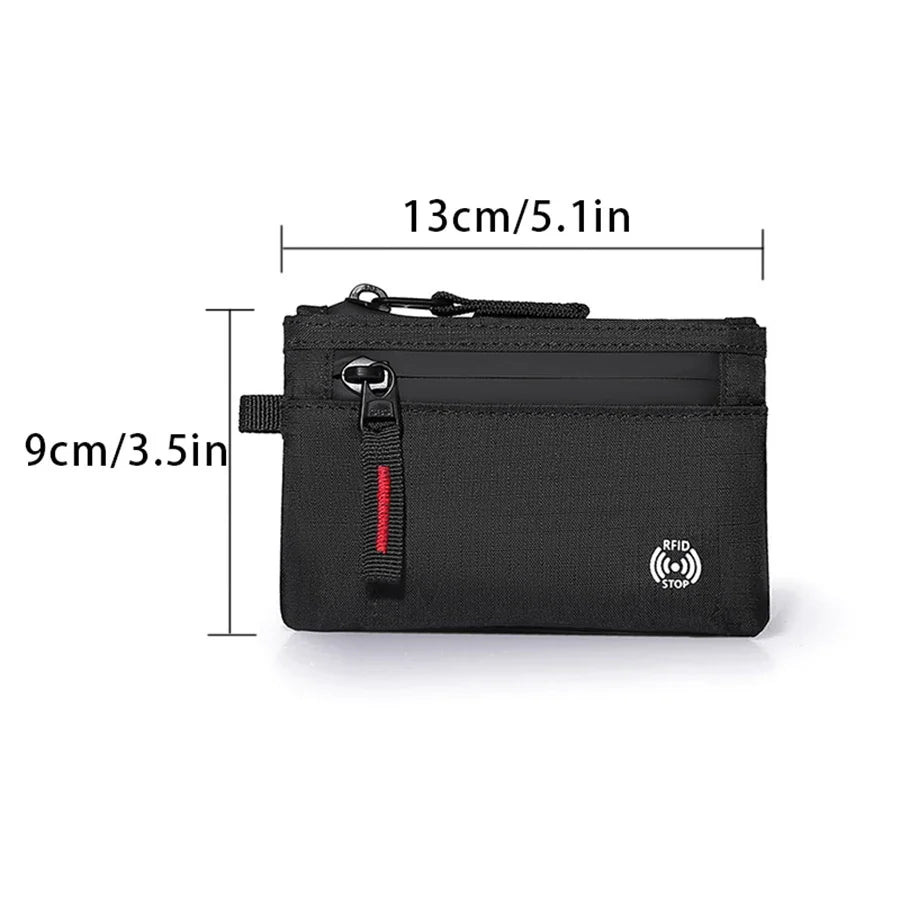 Compact Tactical Nylon Zippered Card Holder with Secure Carabiner