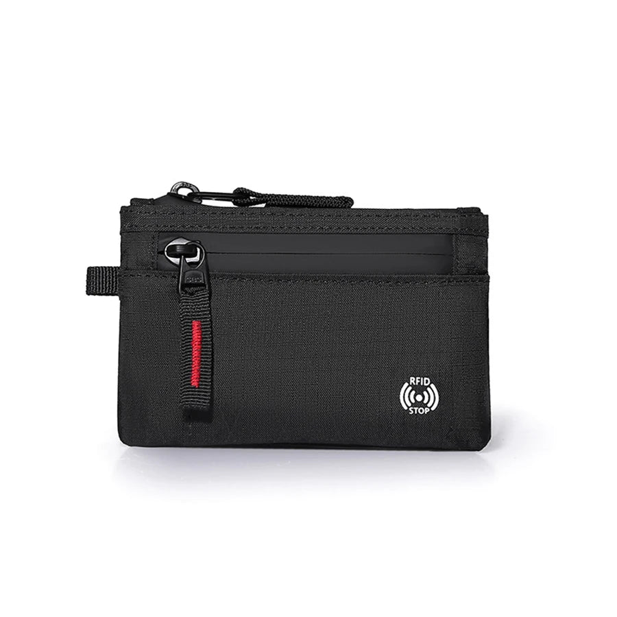 Compact Tactical Nylon Zippered Card Holder with Secure Carabiner