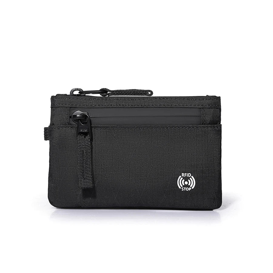 Compact Tactical Nylon Zippered Card Holder with Secure Carabiner