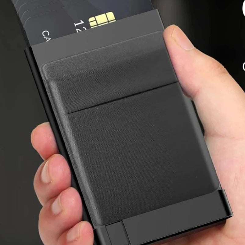 Ultra-thin aluminum RFID pop-up card holder with quick access and compact design