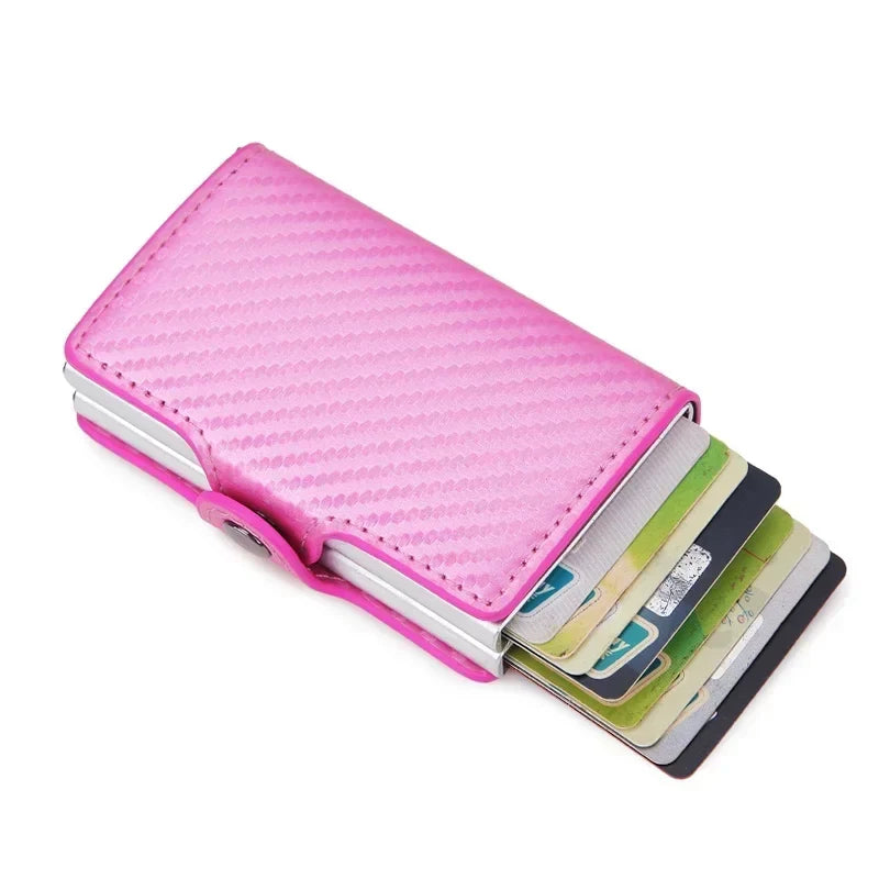RFID Aluminum and PU Leather Carbon Effect Card Holder with Capacity for 14 Cards
