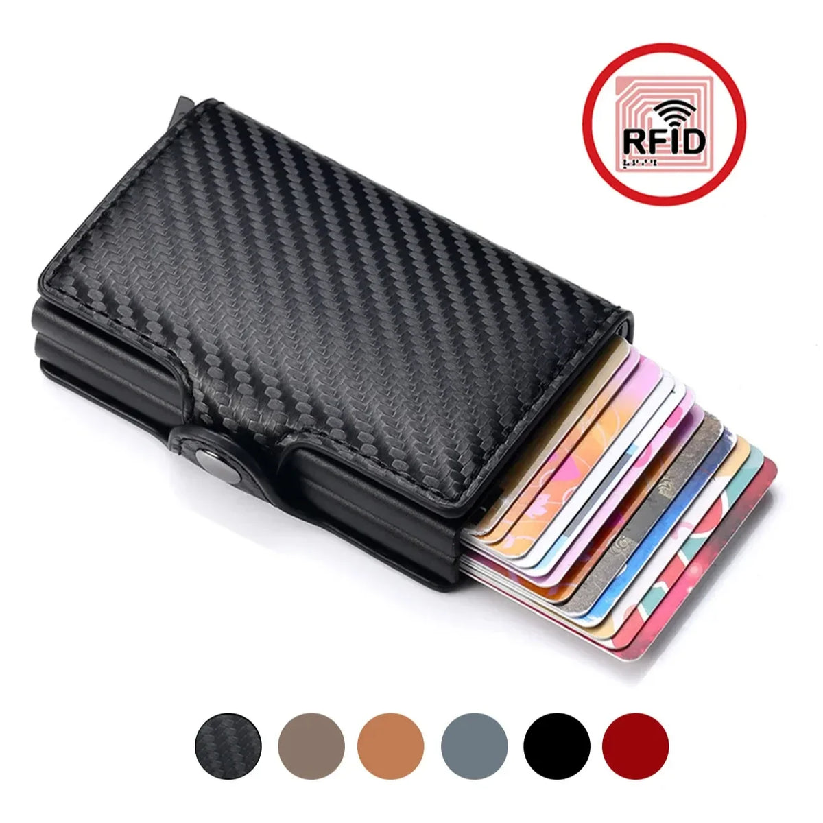 RFID Aluminum and PU Leather Carbon Effect Card Holder with Capacity for 14 Cards Image