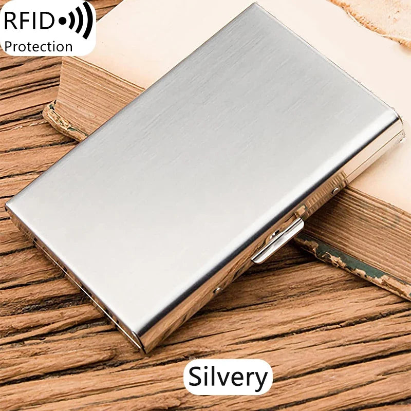 Compact Unisex Aluminum RFID Card Holder with Clip Closure and Secure Rigid Design