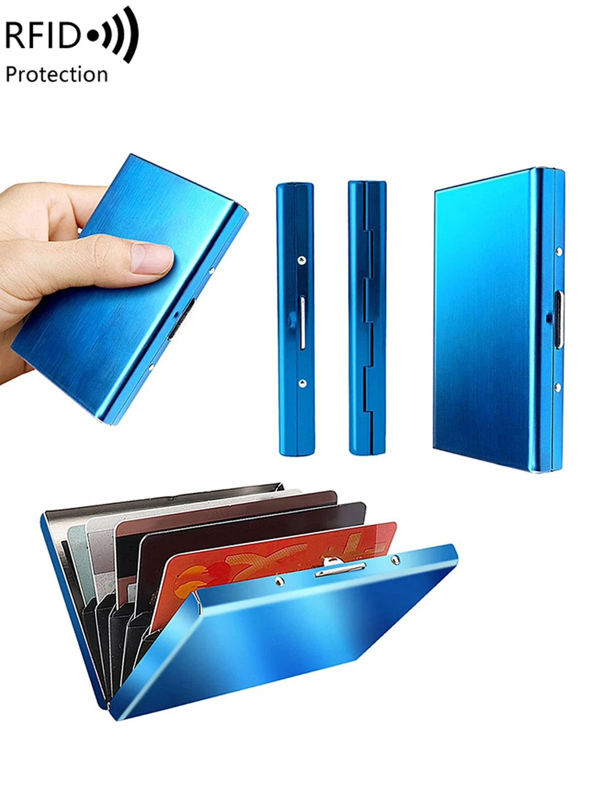 Compact Unisex Aluminum RFID Card Holder with Clip Closure and Secure Rigid Design
