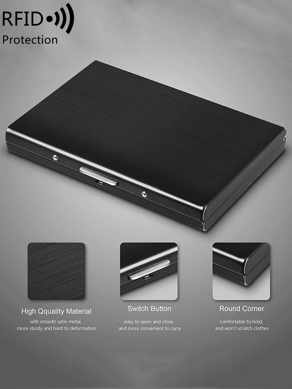 Compact Unisex Aluminum RFID Card Holder with Clip Closure and Secure Rigid Design