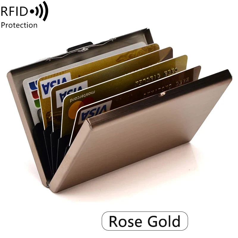 Compact Unisex Aluminum RFID Card Holder with Clip Closure and Secure Rigid Design