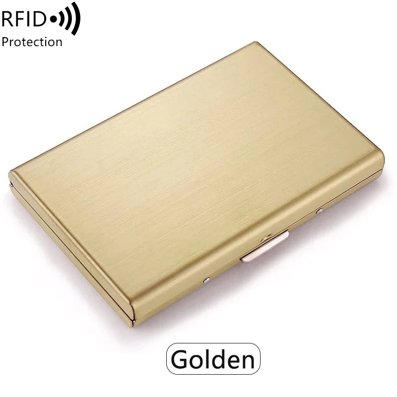 Compact Unisex Aluminum RFID Card Holder with Clip Closure and Secure Rigid Design