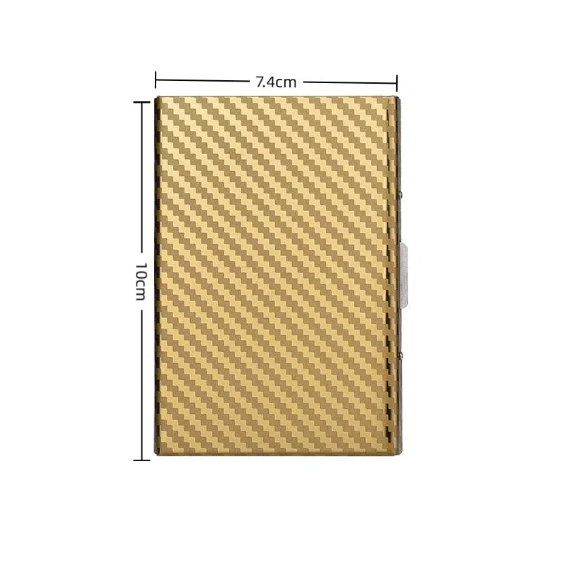 Compact Carbon Fiber Effect Aluminum RFID Card Holder with Clip Closure and Sleek Unisex Design