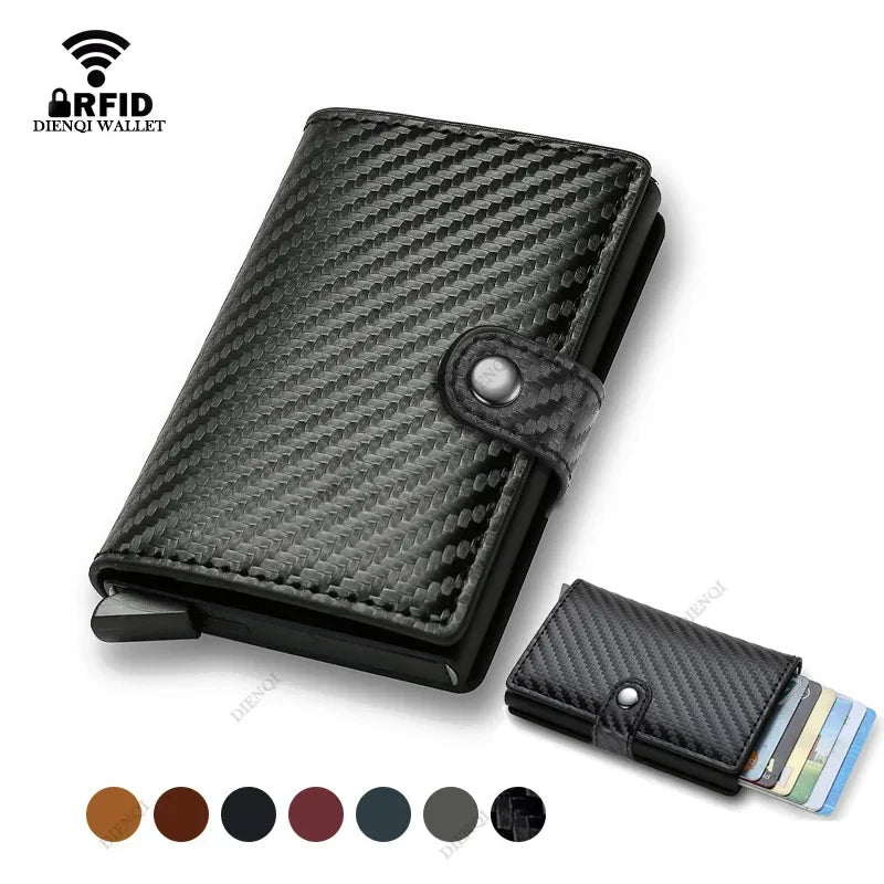 Slim Carbon Fiber Effect Aluminum RFID Card Holder with Anti-Theft System Image