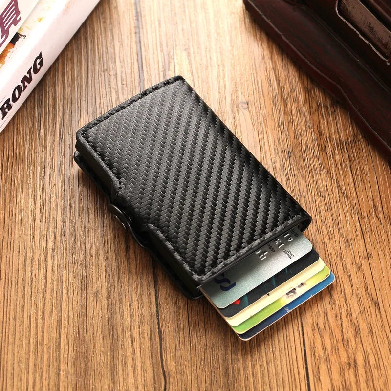 Compact Ultra-Thin Zip RFID Wallet in Carbon Fiber Effect PU Leather