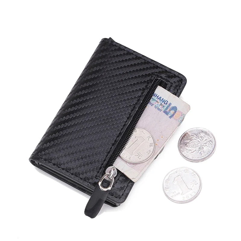 Compact Ultra-Thin Zip RFID Wallet in Carbon Fiber Effect PU Leather Image