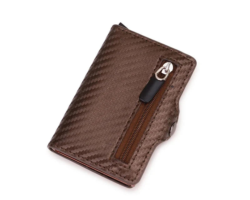 Compact Ultra-Thin Zip RFID Wallet in Carbon Fiber Effect PU Leather