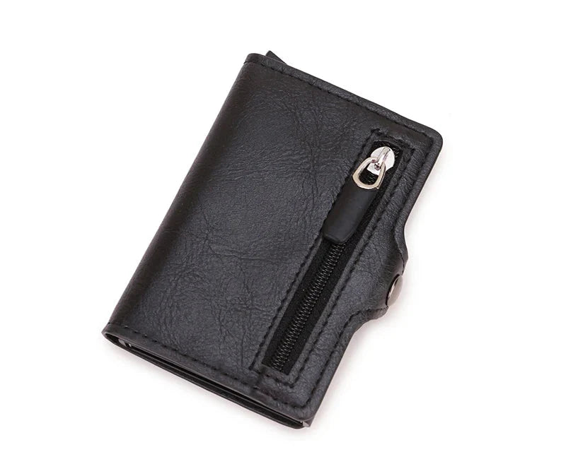 Compact Ultra-Thin Zip RFID Wallet in Carbon Fiber Effect PU Leather