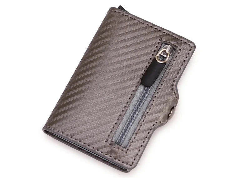 Compact Ultra-Thin Zip RFID Wallet in Carbon Fiber Effect PU Leather