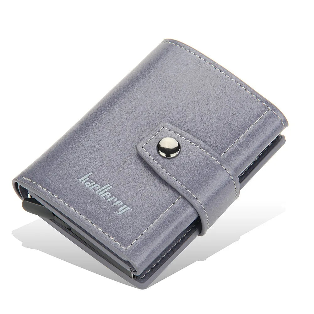 Compact PU Leather Card Holder with Automatic RFID Ejection and Button Closure for Men