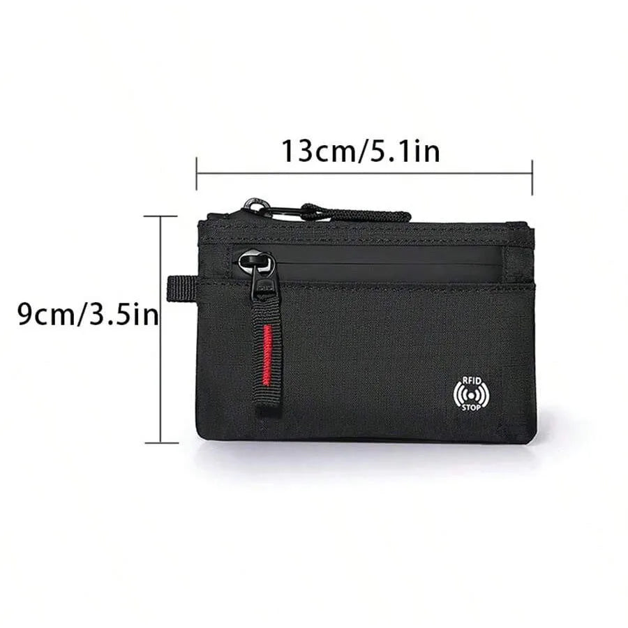 RFID Nylon Card Holder with Zipper and Secure Compact Carabiner