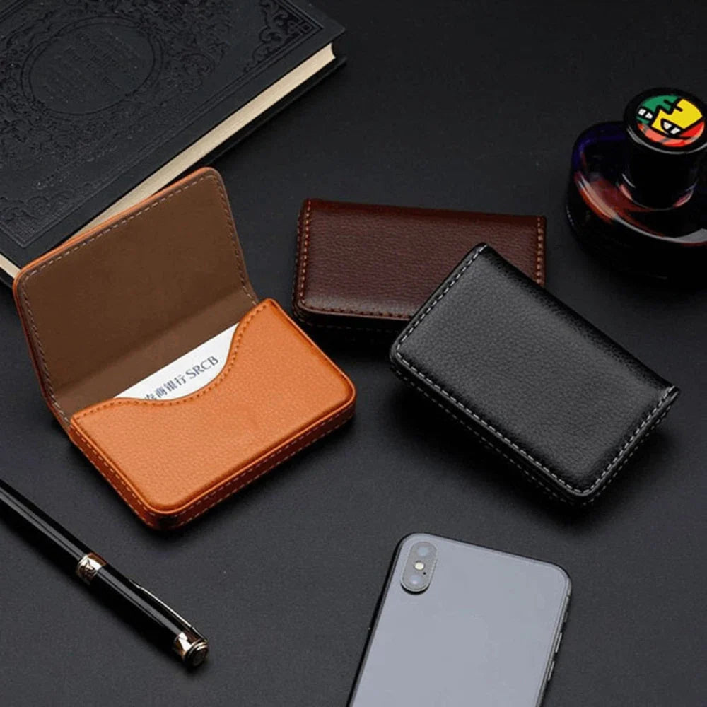 Hard Wallet in Faux Leather with Magnetic Closure for Business Cards