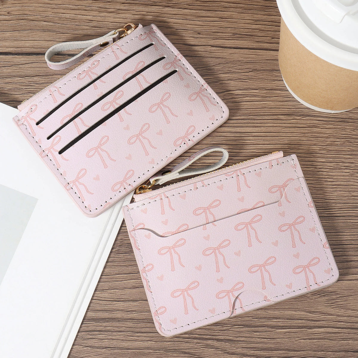 Ultra-Thin Zippered Card Holder with Bow Pattern – Compact Women's Wallet Image
