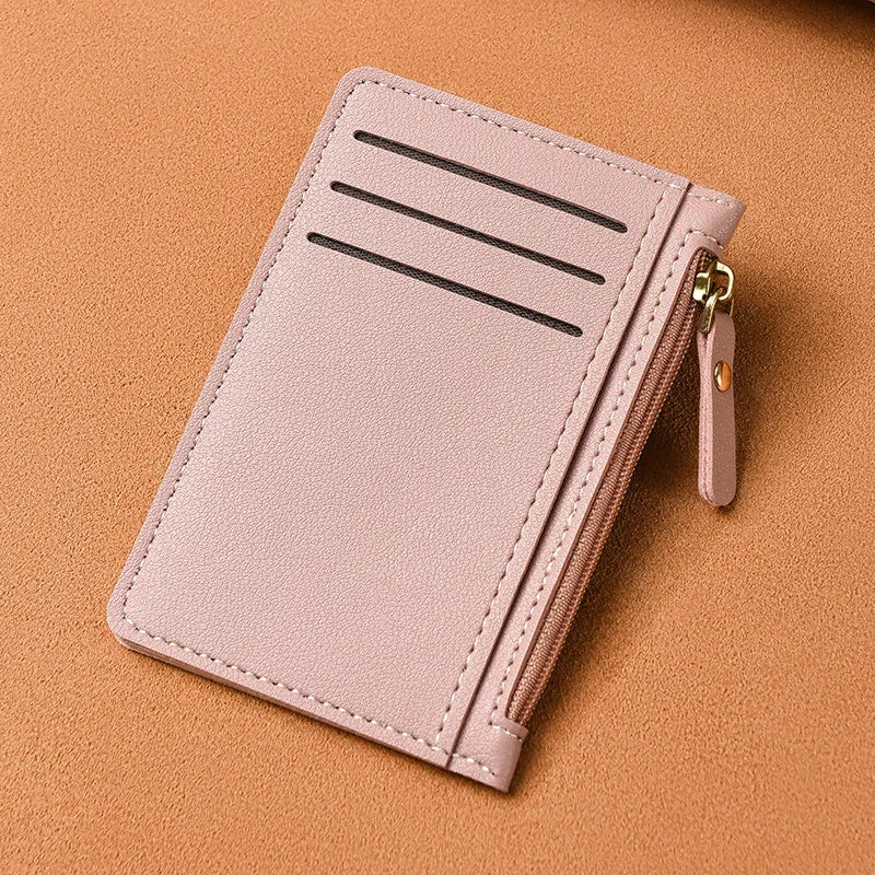 Slim PU Leather Card Holder with Zip Closure for Unisex Compact Size
