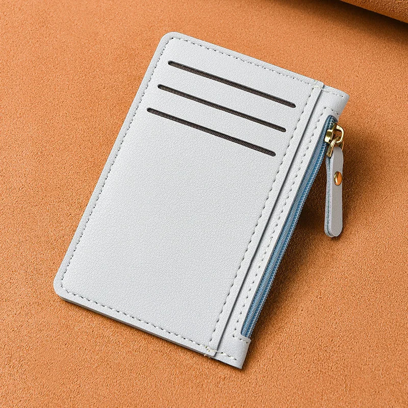 Slim PU Leather Card Holder with Zip Closure for Unisex Compact Size