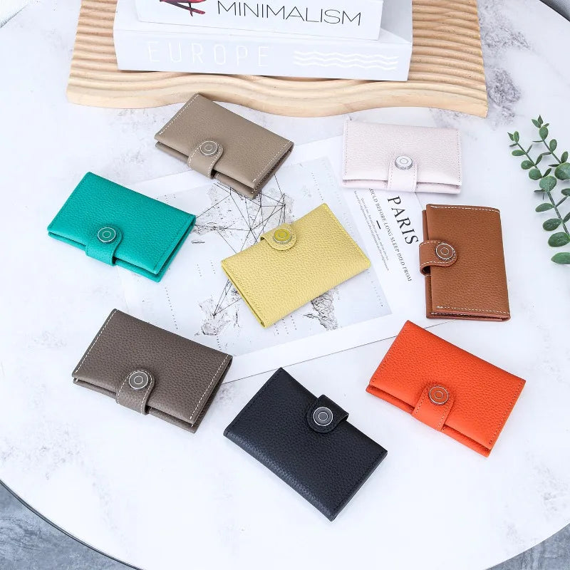 Ultra-slim genuine leather cardholder with snap closure for men and women Image