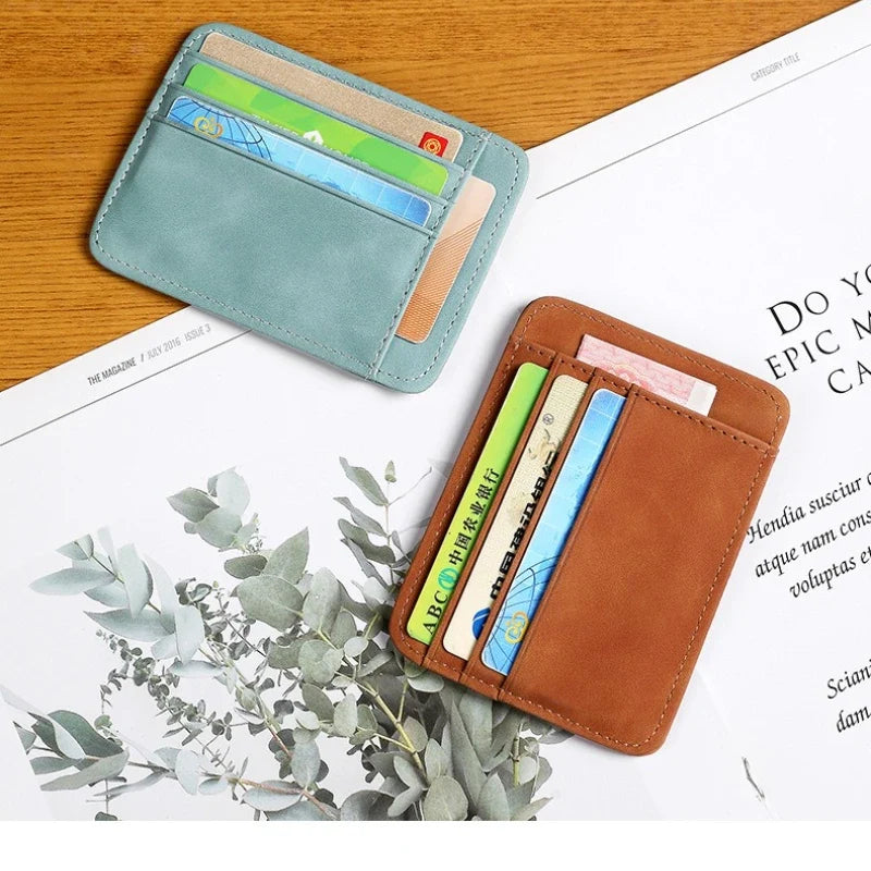 Ultra-slim faux leather card holder with multiple compartments for men and women