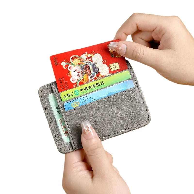 Ultra-slim faux leather card holder with multiple compartments for men and women