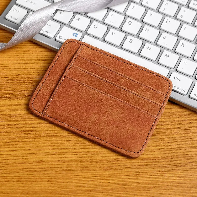 Ultra-slim faux leather card holder with multiple compartments for men and women