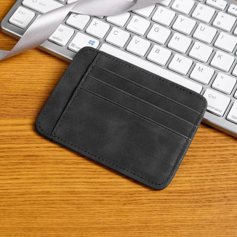 Ultra-slim faux leather card holder with multiple compartments for men and women