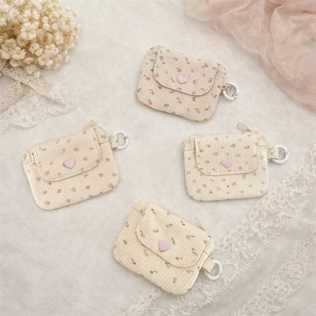 Corduroy Card Holder with Zippered Coin Purse and Key Ring
