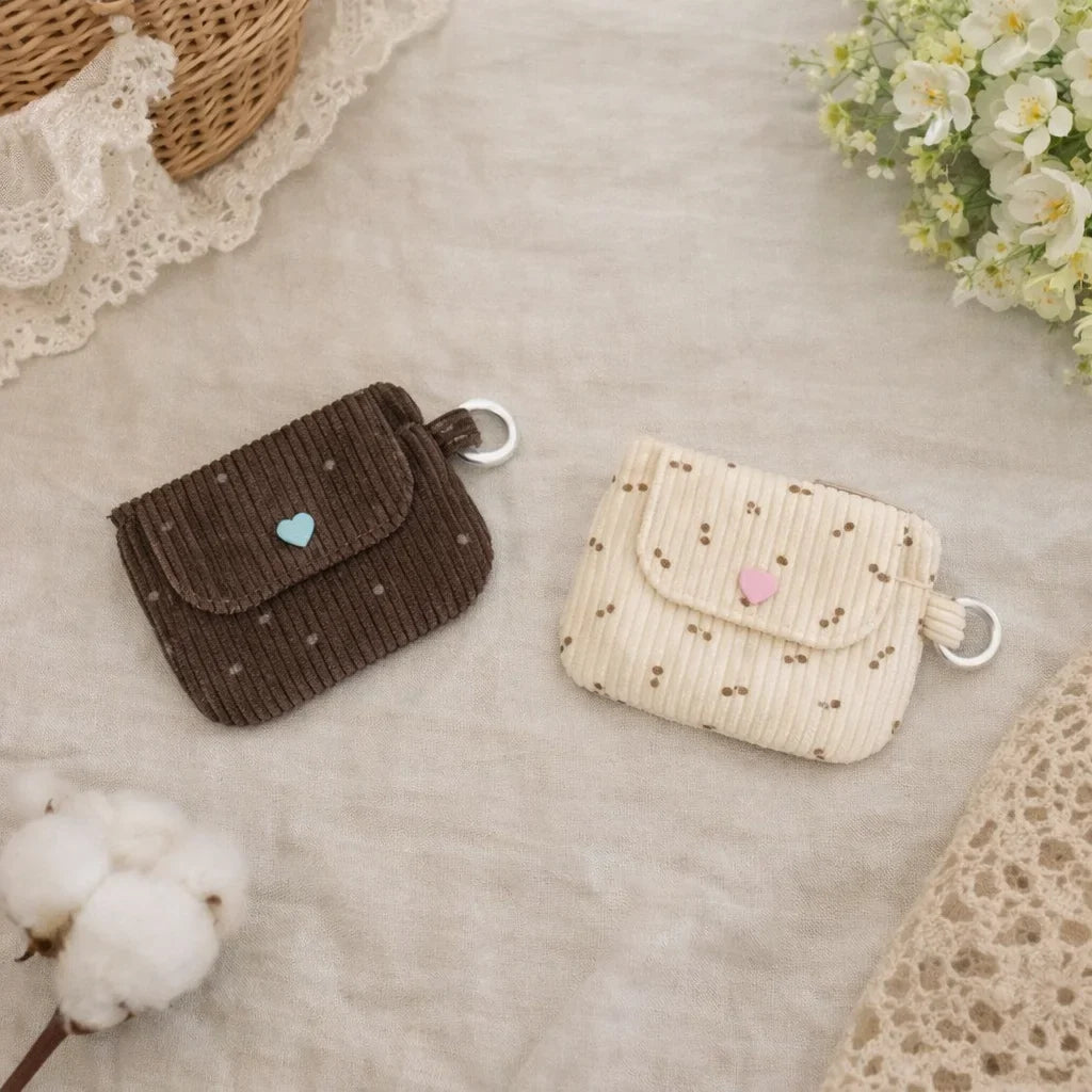Corduroy Card Holder with Zippered Coin Purse and Key Ring