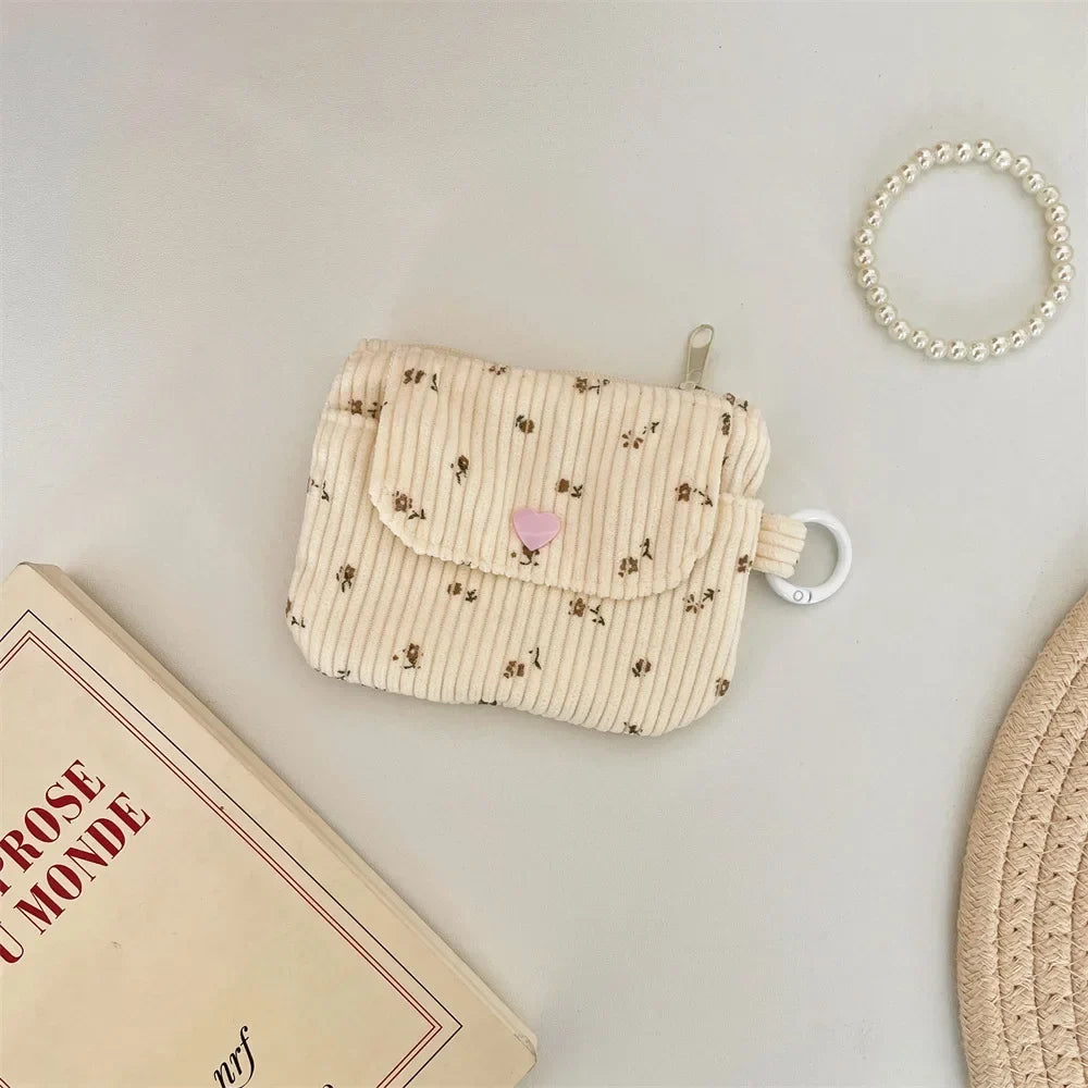 Corduroy Card Holder with Zippered Coin Purse and Key Ring