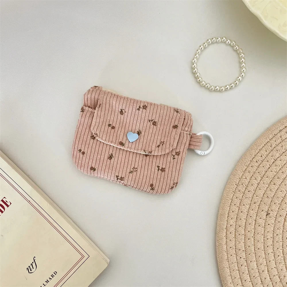 Corduroy Card Holder with Zippered Coin Purse and Key Ring