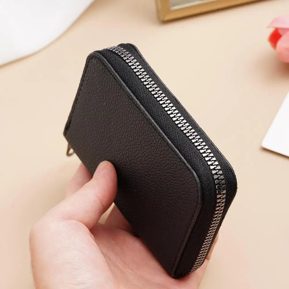 Compact Zip Wallet in Faux Leather with Unisex Accordion Compartments