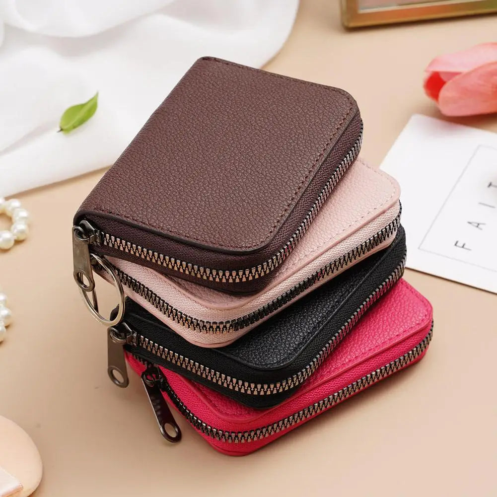 Compact Zip Wallet in Faux Leather with Unisex Accordion Compartments