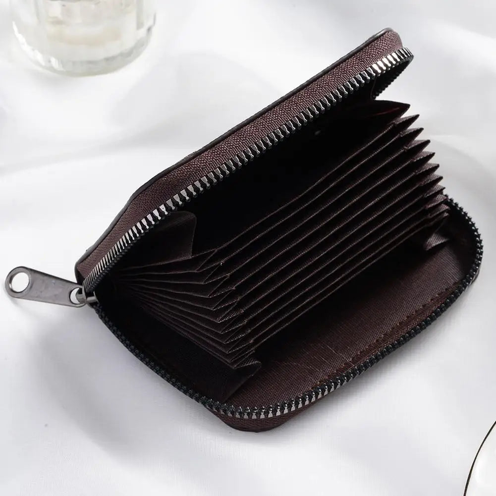 Compact Zip Wallet in Faux Leather with Unisex Accordion Compartments
