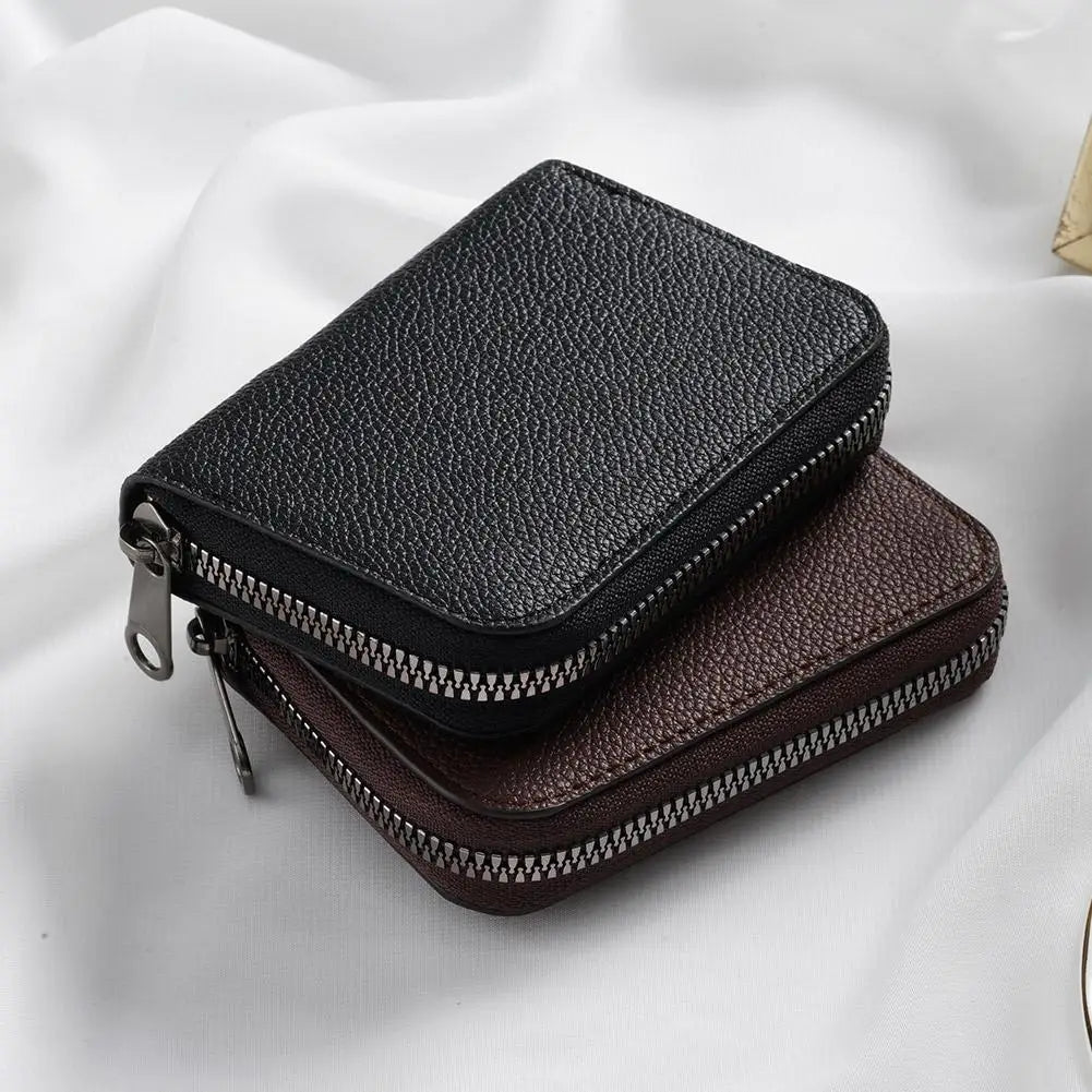 Compact Zip Wallet in Faux Leather with Unisex Accordion Compartments